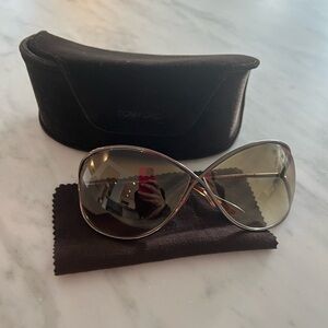 Tom Ford Women's Sunglasses with Gold Frame and Brown Lenses